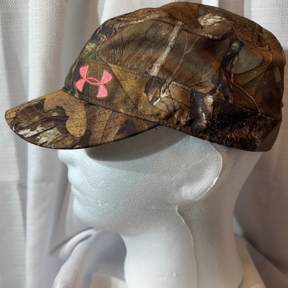 Under Armour‎ Womens RealTree Hunting Camo Cadet Hat Pink Logo Adjustable Cap